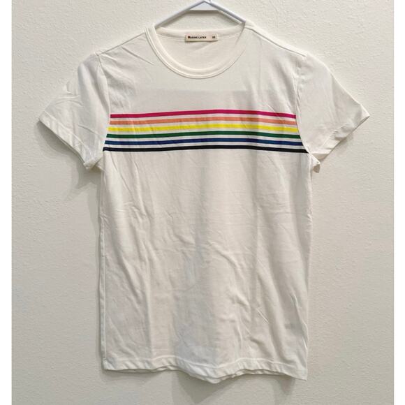 Marine Layer NWOT Ivory Short Sleeve Pride Rainbow Stripes T-shirt size XS - Picture 2 of 10